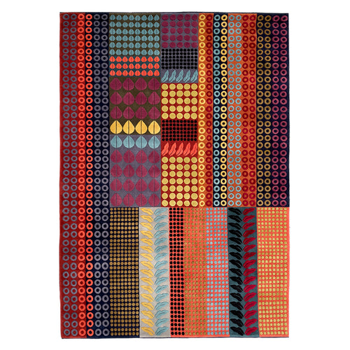 geometric rug, autumnal coloured rug, autumnal rug, dotted rug, orange dotted rug, modern rug, designer rug, red rug, luxury rug