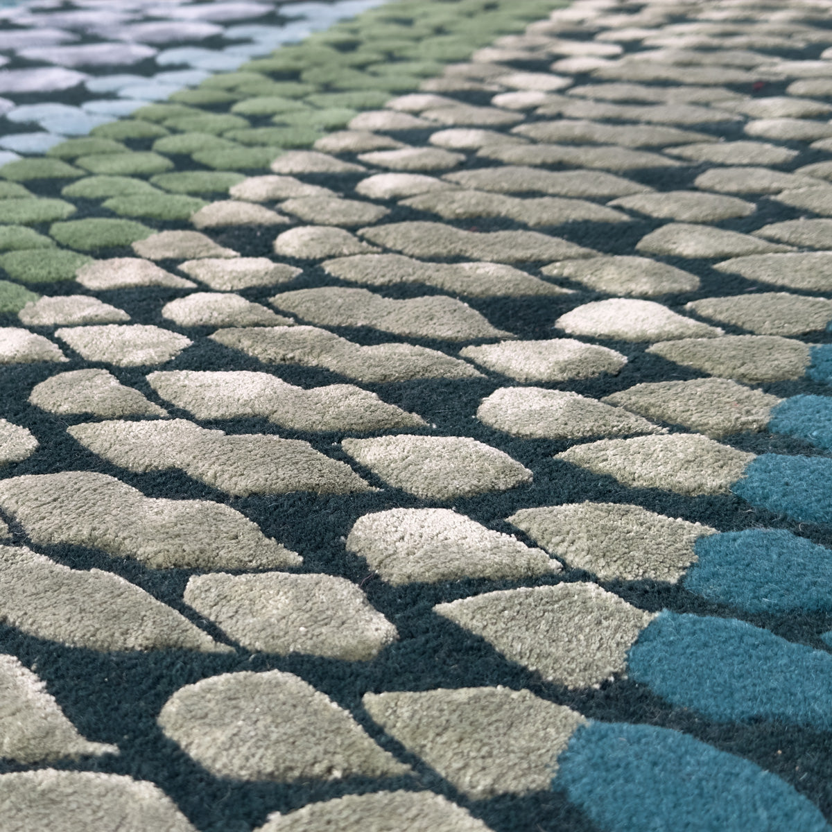 luxury rug, geometric rug, modern rug, wool rug, blue rug, green rug, designer rugs
