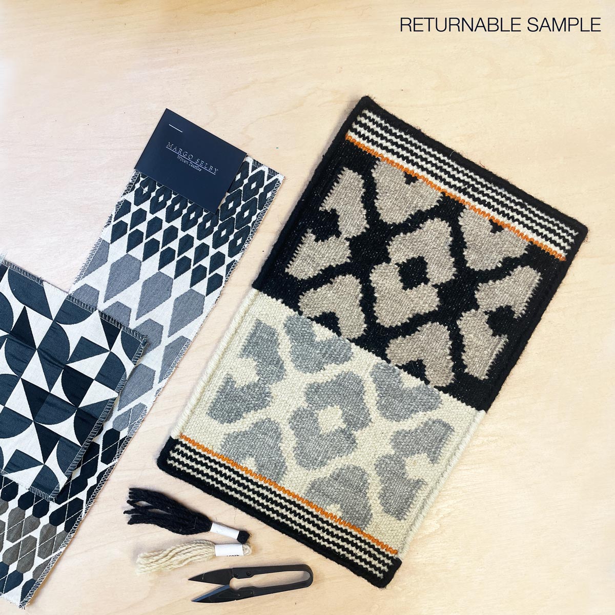 wool rug, geometric pattern, neutral rug, rug sample