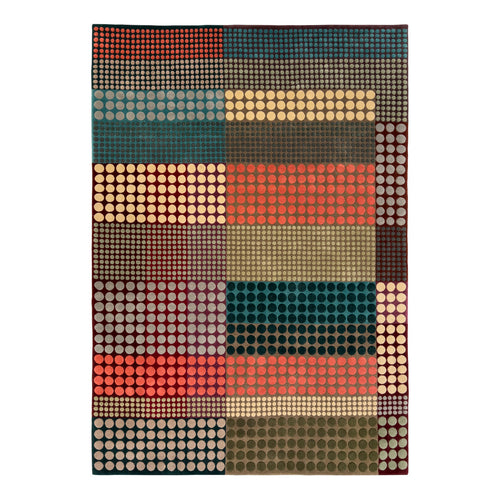 luxury rug, geometric rug, modern rug, hand knotted, designer rug, autumnal rug, orange rug, green rug, dotted rug, dotty rug