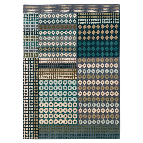 colourful rug, luxury rug, geometric rug, modern rug, wool rug, blue rug, green rug
