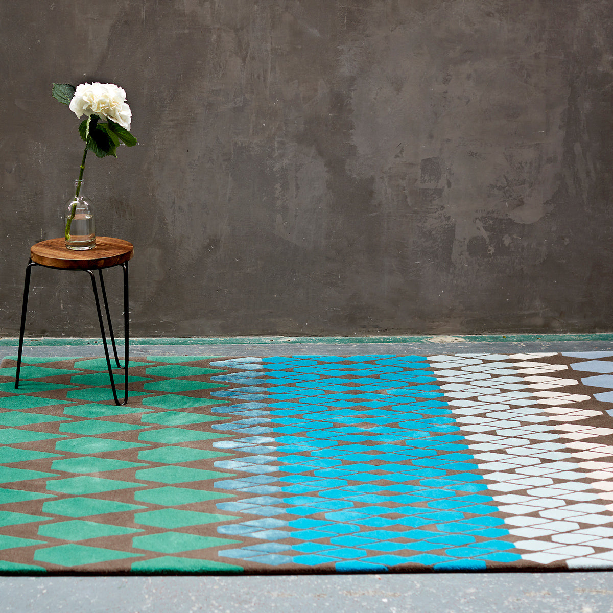 Geometric pattern, colourful rugs, designer rugs, luxury rugs, wool rugs, geometric rug, modern rug, blue rug, green rug