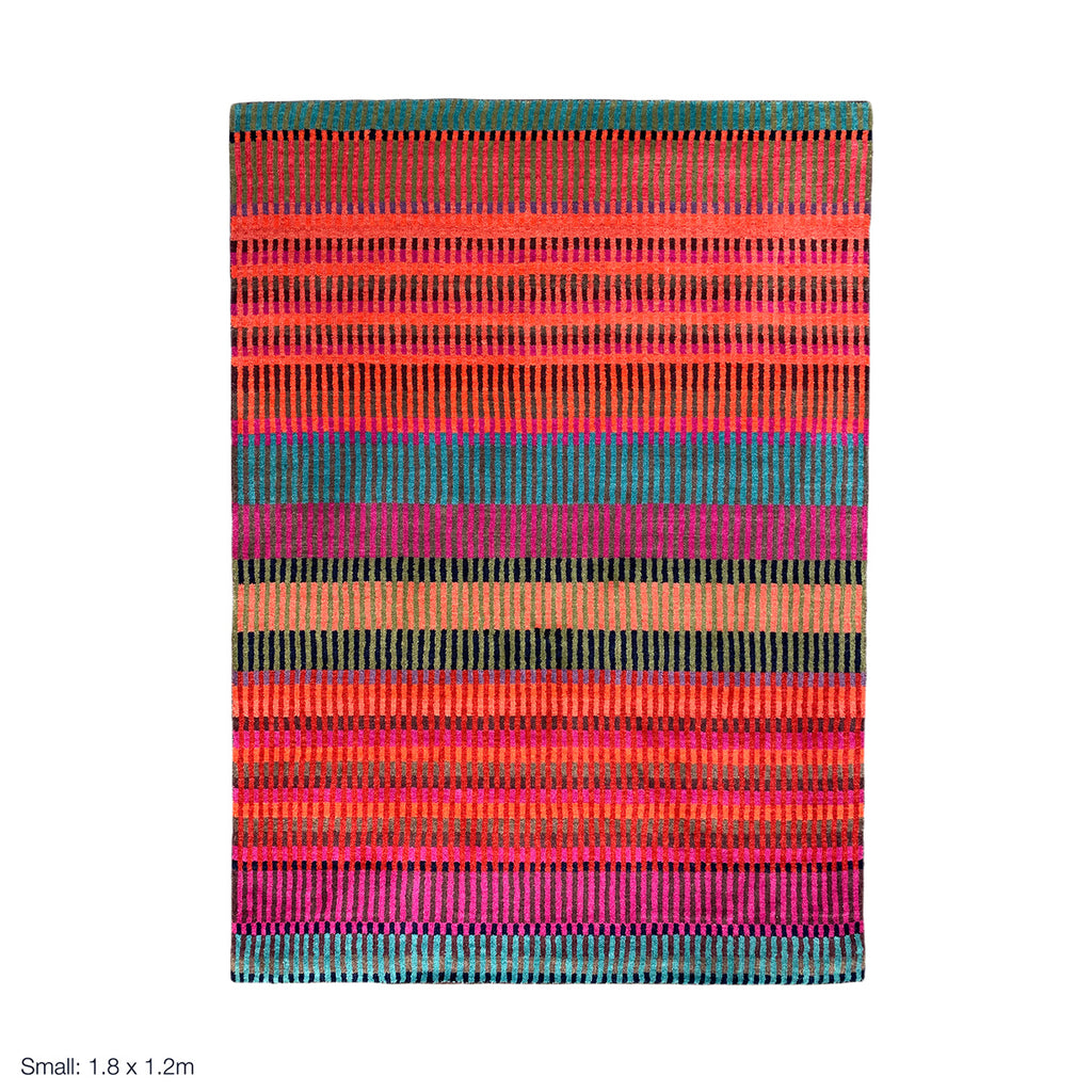 luxury rug, geometric rug, modern rug, wool rug, red rug, designer rugs, colourful rug, stripy rug