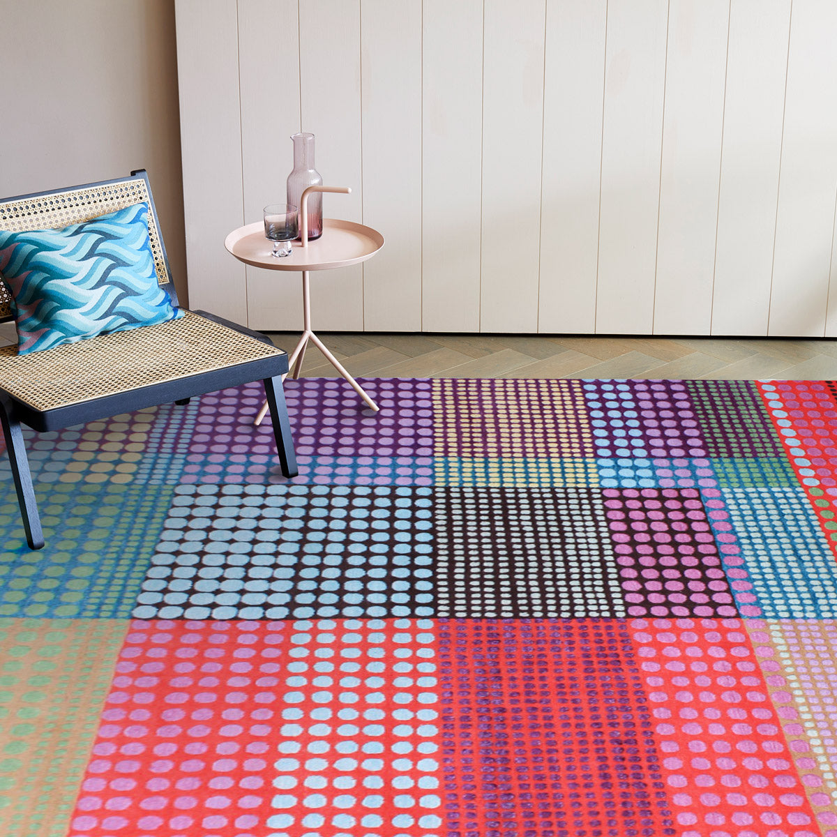 luxury rug, geometric rug, modern rug, wool rug, designer rugs, colourful rug, pink rug