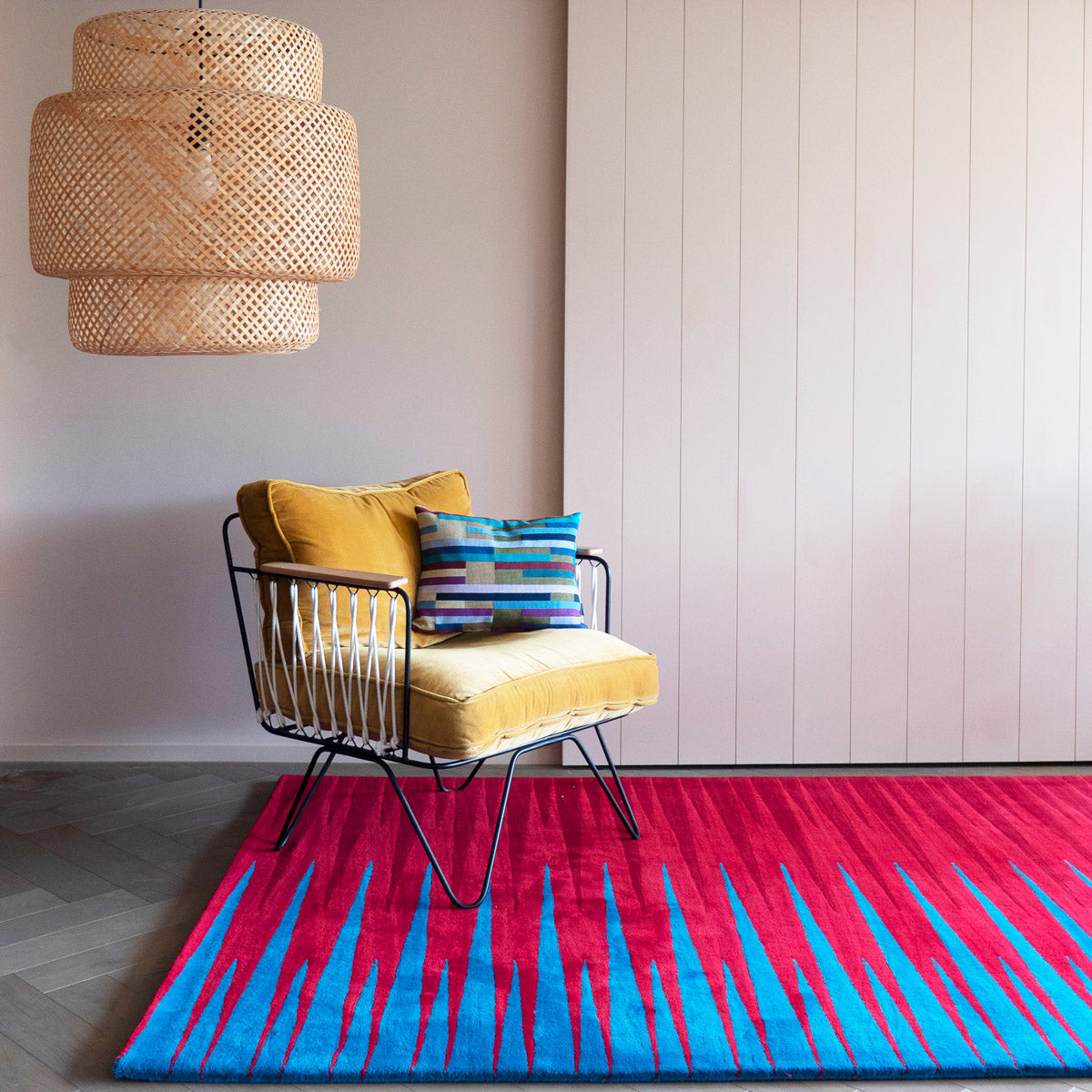 Geometric pattern, colourful rugs, designer rugs, luxury rugs, wool rugs, geometric rug, modern rug, blue rug, red rug
