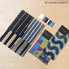 luxury rug, geometric rug, modern rug, wool rug, blue rug, neutral rug, rug sample 