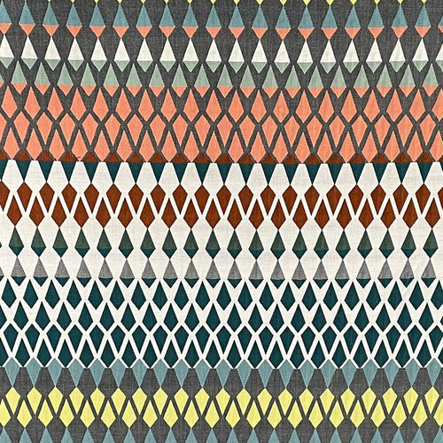 Interior accessories, interior decoration, British weaving, Margo Selby fabric, patterned fabric, colourful fabric, designer fabric, green fabric, orange fabric, white fabric