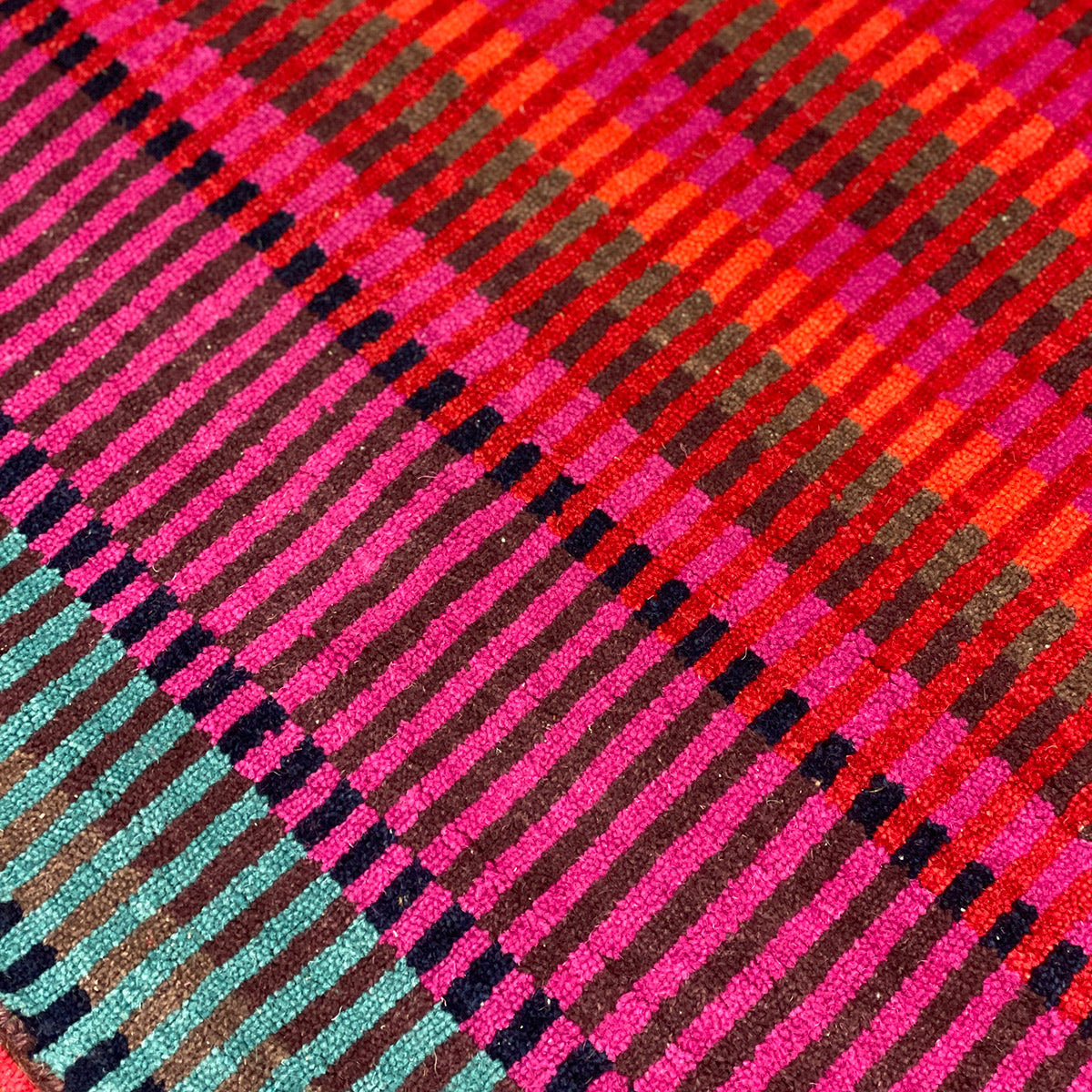 luxury rug, geometric rug, modern rug, wool rug, red rug, designer rugs, colourful rug