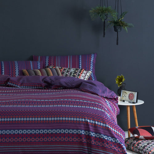 geometric bed linen, colourful bed linen, designer bed linen, luxury bed linen, quality bedlinen, purple bedlinen, cotton bedlinen