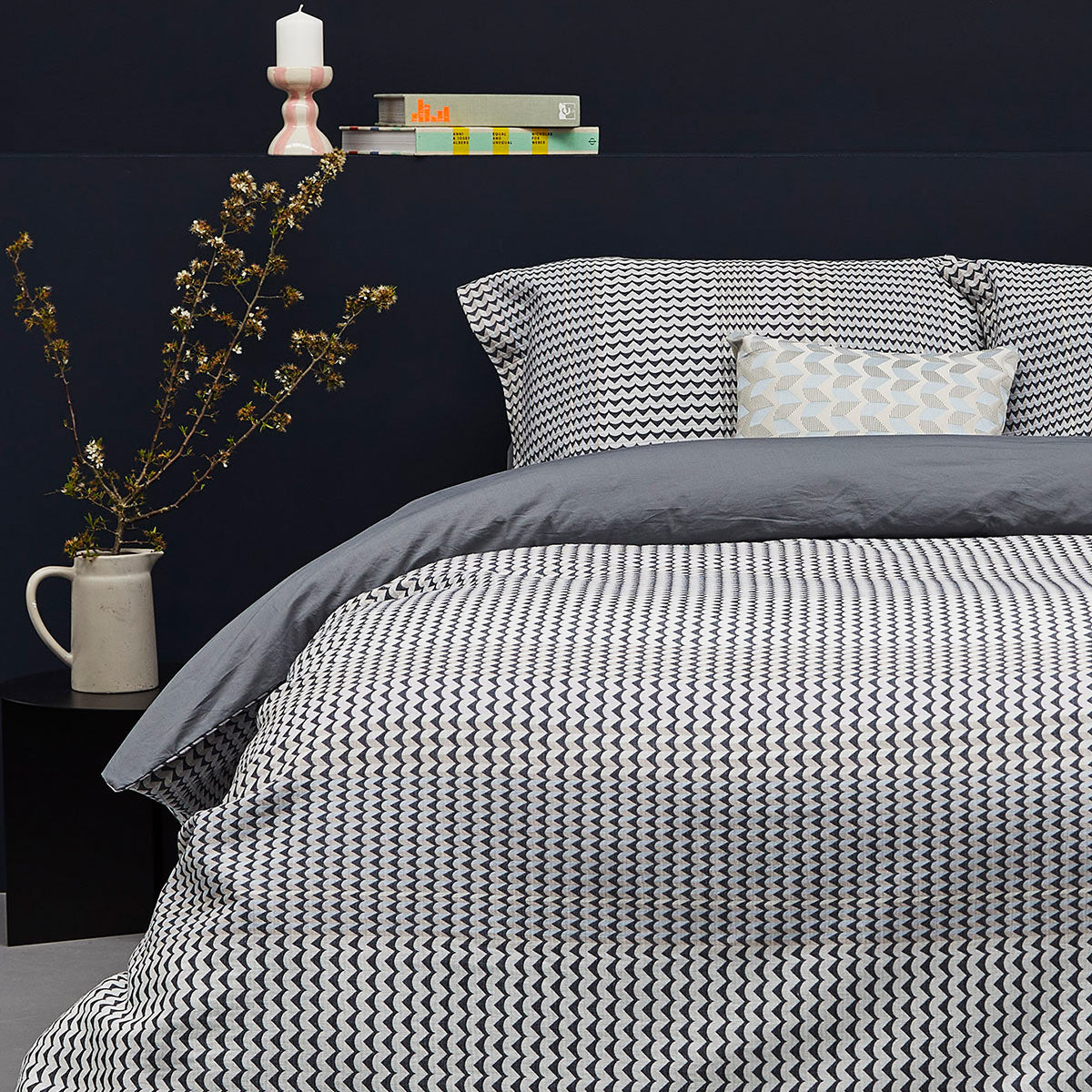 geometric bed linen, neutral bed linen, designer bed linen, luxury bed linen, quality bedlinen, blue bedlinen, cotton bedlinen, white bed linen, grey bedlinen