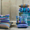 Interior accessories, interior decoration, British weaving, Margo Selby fabric, patterned fabric, colourful fabric, designer fabric, yellow fabric