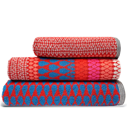 towel, Cotton towel, Geometric towel, colourful towel, Luxury towel, Designer towel, red towel, blue towel, 100% cotton towel