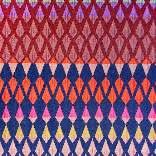 Interior accessories, interior decoration, British weaving, Margo Selby fabric, patterned fabric, colourful fabric, designer fabric, red fabric