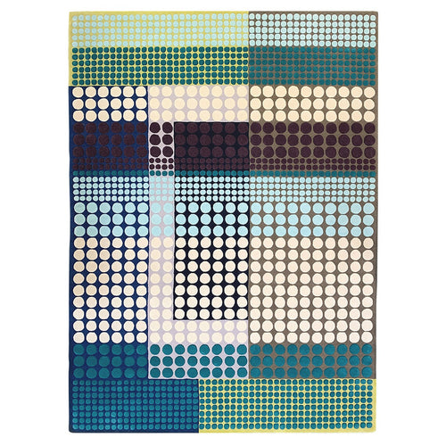 luxury rug, geometric rug, modern rug, wool rug, designer rugs, colourful rug, blue rug, green rug